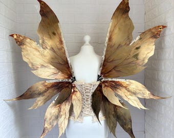 Goldene, doppelseitige Feenflügel, luxuriöse Waldkostümflügel, Renaissance-Festival-Cosplay
