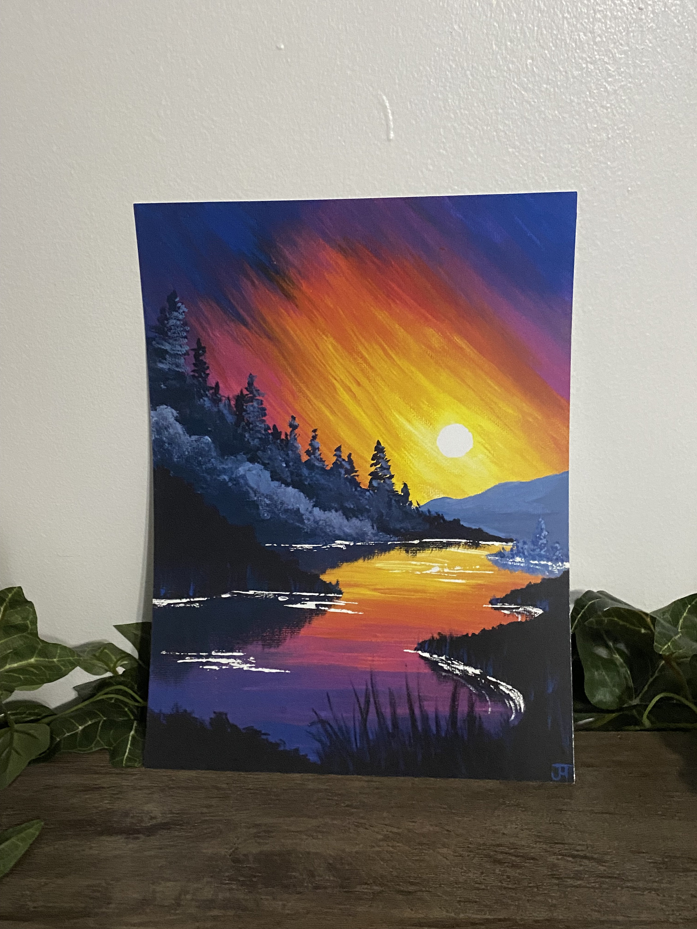 Coucher De Soleil Peinture Acrylique Coucher de soleil sur un lac acrylique Peinture Print - Etsy France
