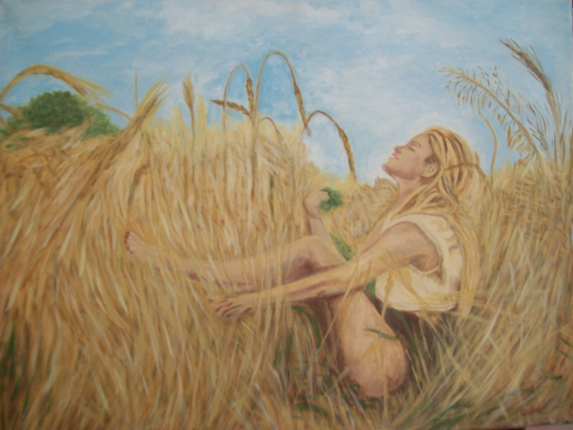 A Girl in the Field of Wheat, Acrylic Painting on Canvas - Etsy
