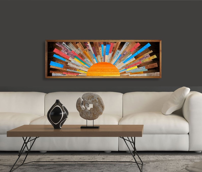 Sunrise Wood Wall Art Above Bed Decor Wooden Wall Art Long Etsy Canada