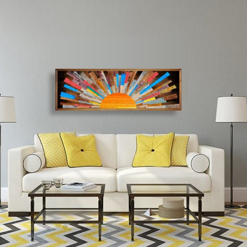 Sunrise Wood Wall Art Above Bed Decor Wooden Wall Art Long Etsy Canada