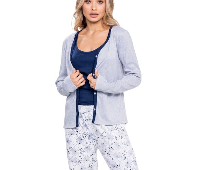 3 pieces pajama set, pants sleepwear, loungewear Comfy PJ Set, Top and long pans Set, Loungewear, Comfy Cozy Home Wear