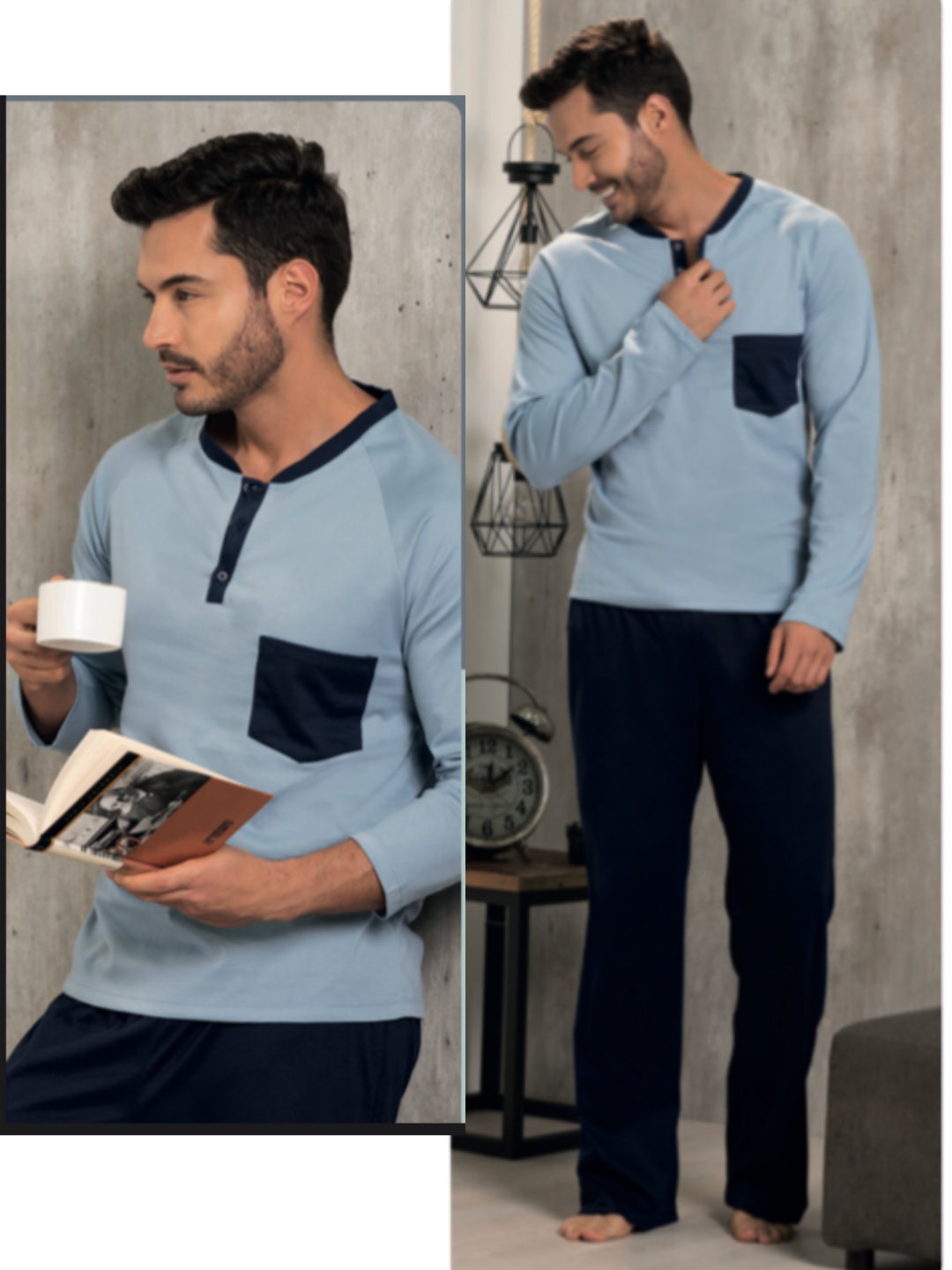 Men's Pajama Set Mens Loungewear Pants Set, Mens Cotton Pajamas PJ Set ...