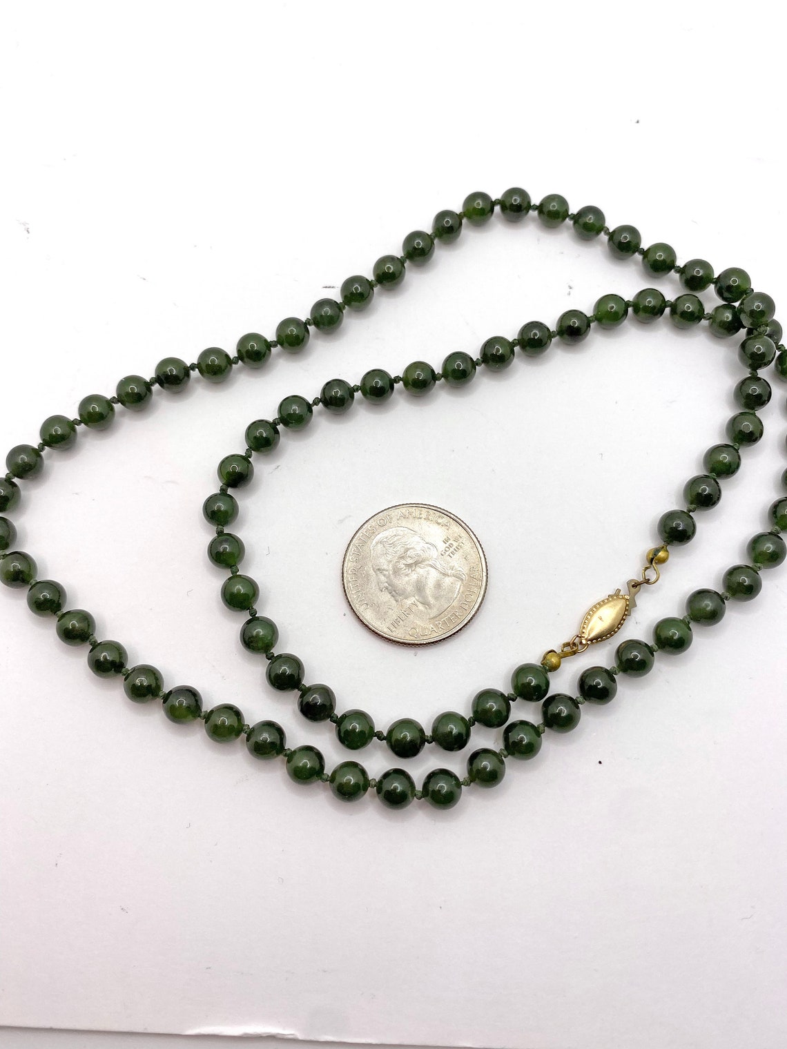 Antique Knotted 1960s Spinach Jade Necklace Etsy