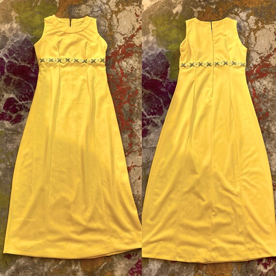 1960s empire waist long yellow dress - vintage ha… - image 2