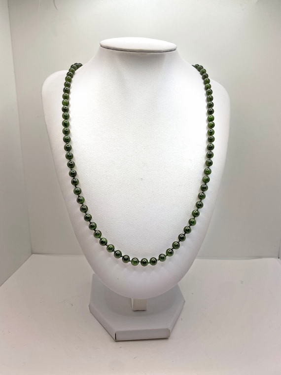 Antique knotted 1960s spinach jade necklace Etsy