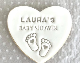 Personalised Baby Shower Cookies, Blue Pink White Heart Baby Shower Favours, Artisan Single Cookies