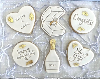 Personalised Engagement Cookies, Gold Silver Artisan Biscuit Box, Congratulations Engagement Cookie Gift, Couple Letterbox Congrats Cookies