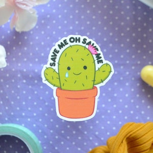 Pegatina de cactus "Save Me" / Pegatina de vinilo resistente al agua TWICE / ¡Actualizada! Ver descripción
