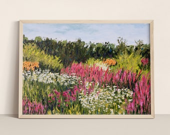 Hamptons Gardens Painting, Oil Painting Print, Colorful Oil Painting, Impressionist Flowers Painting, Photographic Reproduction Print