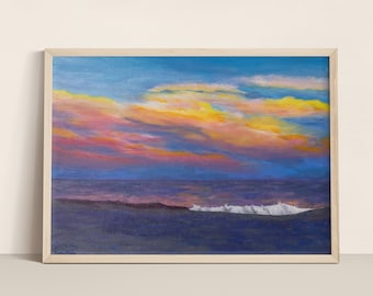 Beach Oil Painting Print, Sunset Painting, Colorful Oil Painting, Seashore Painting, Photographic  Reproduction Print