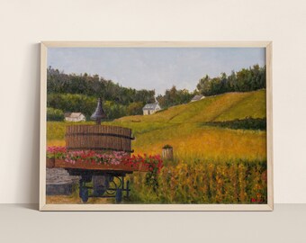 Burgundy Vineyard Painting, Oil Painting Print, Colorful Oil Painting, Vineyard Art Print, Photographic Reproduction Print, Burgundy France