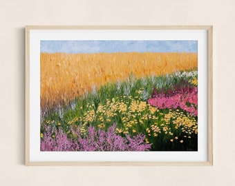 Landscape Oil Painting Print, Field of Flowers, Flower Oil Painting, Colorful Oil Painting