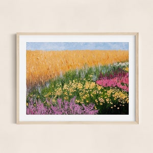 Landscape Oil Painting Print, Field of Flowers, Flower Oil Painting, Colorful Oil Painting