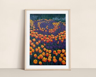 Tulip Painting, Field of Tulips, Landscape Oil Painting Print, Field of Flowers, Flower Oil Painting, Colorful Oil Painting