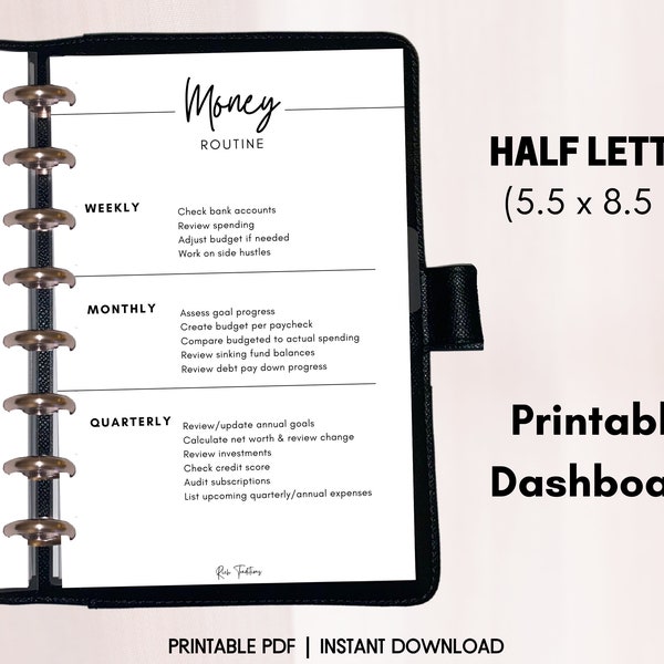 Money Routine Dashboard, Printable, Minimal, Half Letter size, Discbound Planner Insert