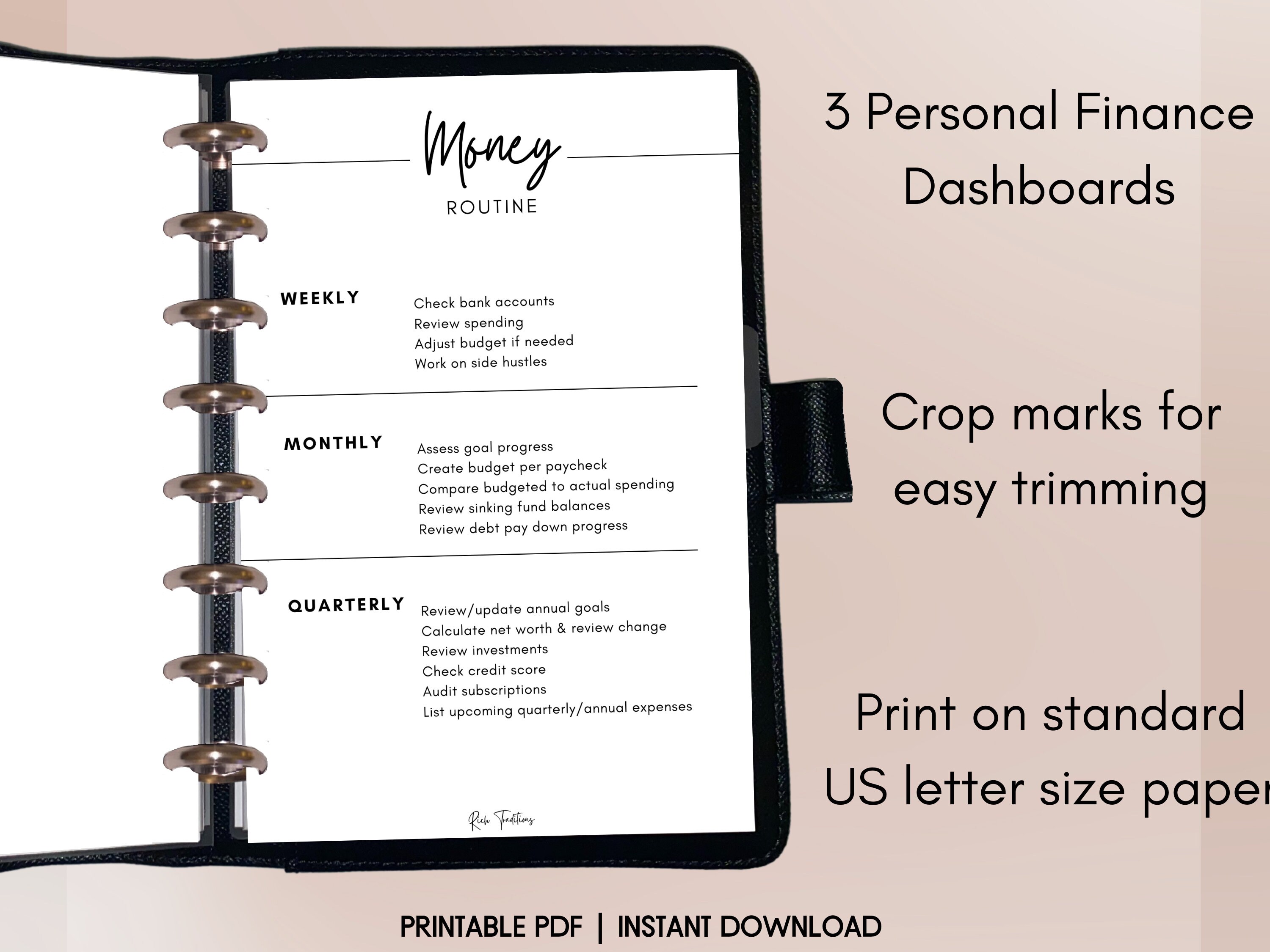 Finance Dashboard Bundle, Printable, Minimal, Half Letter Size, Discbound Planner Insert Etsy