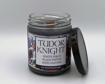 Tudor Knight Candle - Wood Wick Candle | House of Tudor | Masculine Scent Candle | Medieval Knight | British History Gift for Tudor Fans