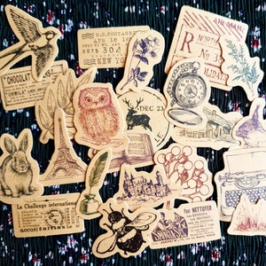 22 Cottage core stickers, Scrapbook stickers, Vintage stickers, Junk journal stickers, Dark academia stickers, Paper stickers, Vintage paper