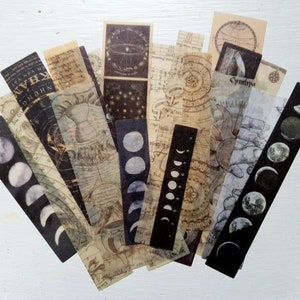 Moon phases washi tape, 20 Moon stickers, Vintage stickers, Witchy stickers, Dark academia stickers, Astronomy, Spiritual stickers, Pagan