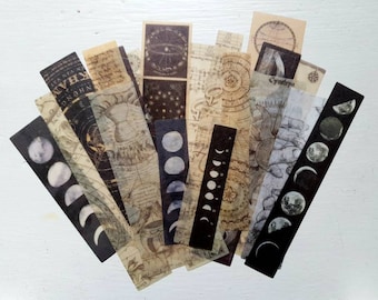 Moon phases washi tape, 20 Moon stickers, Vintage stickers, Witchy stickers, Dark academia stickers, Astronomy, Spiritual stickers, Pagan