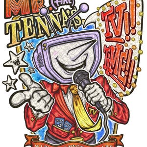 May include: A colorful illustration of a TV-headed character holding a microphone, with the words "Mr. Antenna's TV Time!" The character wears a red jacket, yellow tie, and has a smiling TV screen for a face. The words "Marvelous Mystery Board" are on a banner.