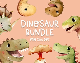 Dinosaur Clipart PNG Bundle, Cute Dinosaur Clipart PNG, Watercolor Baby Dinosaur Clipart Digital Files, Dinosaur Nursery Decor