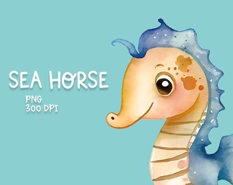 Sea Horse Watercolor Clipart, Cute Sea Horse Clipart PNG, Sea Horse Clipart Digital File, Transparent Background, Sea Horse Sublimation