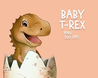 Baby T-Rex Watercolor Clipart, Cute Baby T-Rex Clipart PNG, Baby T-Rex Clipart Digital File, Transparent Background, T-Rex Sublimation