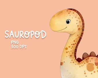 Sauropod Watercolor Clipart, Cute Sauropod Clipart PNG, Sauropod Dinosaur Clipart Digital File, Transparent Background