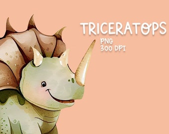 Triceratops Watercolor Clipart, Cute Triceratops Clipart PNG, Triceratops Clipart Digital File, Transparent Background