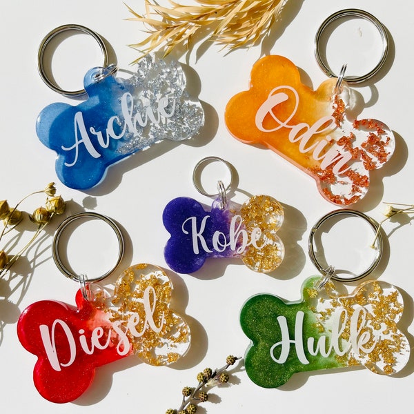 Personalised resin dog tag / dog tag / coloured pet tag / pet ID / bone dog tag / metallic dog ID / pet identification