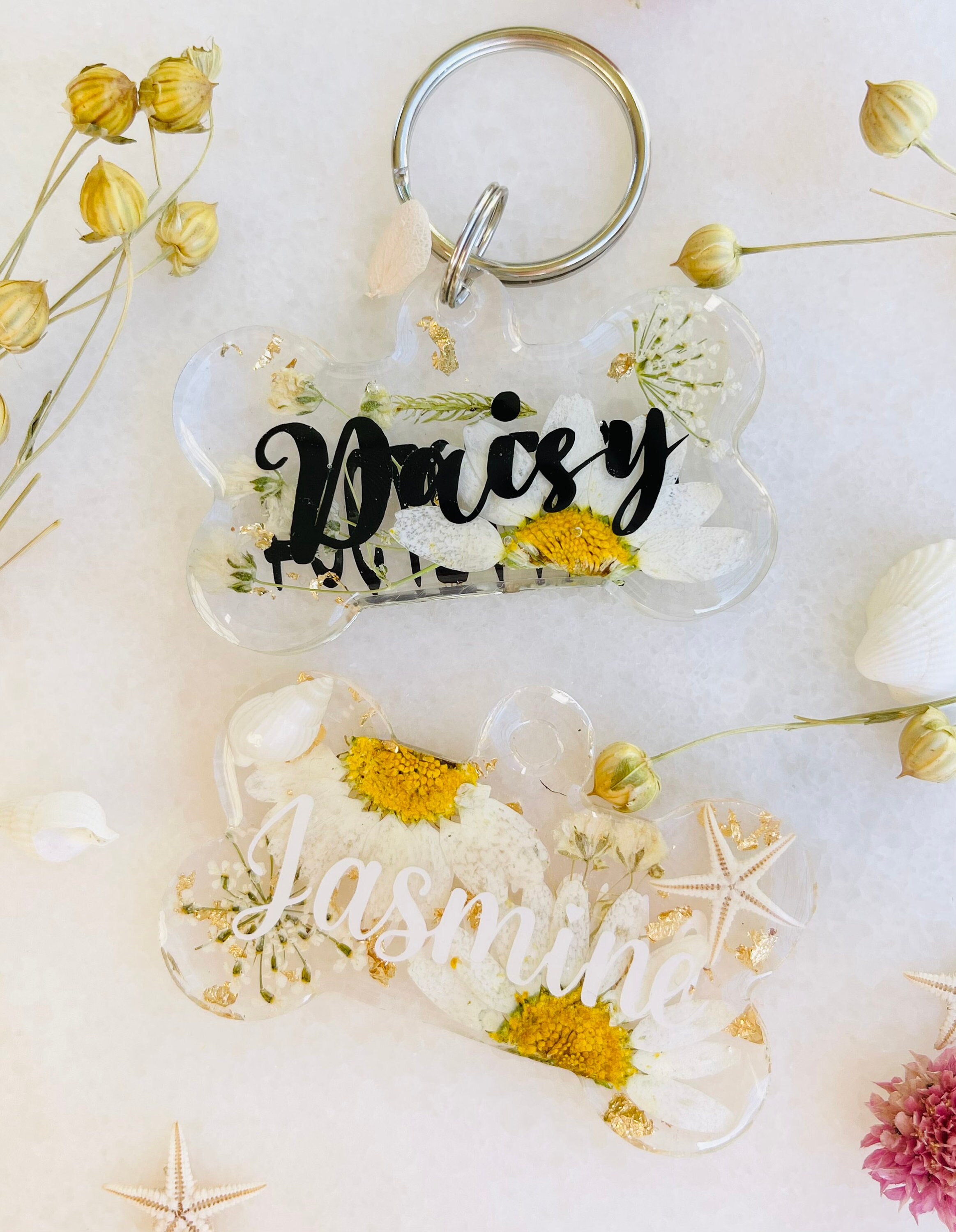 Personalised Resin Dog Tag/ Pet ID/ Floral/ Resin/ Pet Tag/ Etsy