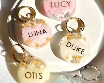 Personalised Resin Pet ID Tag: Round Dog Tag with Metallic Flakes
