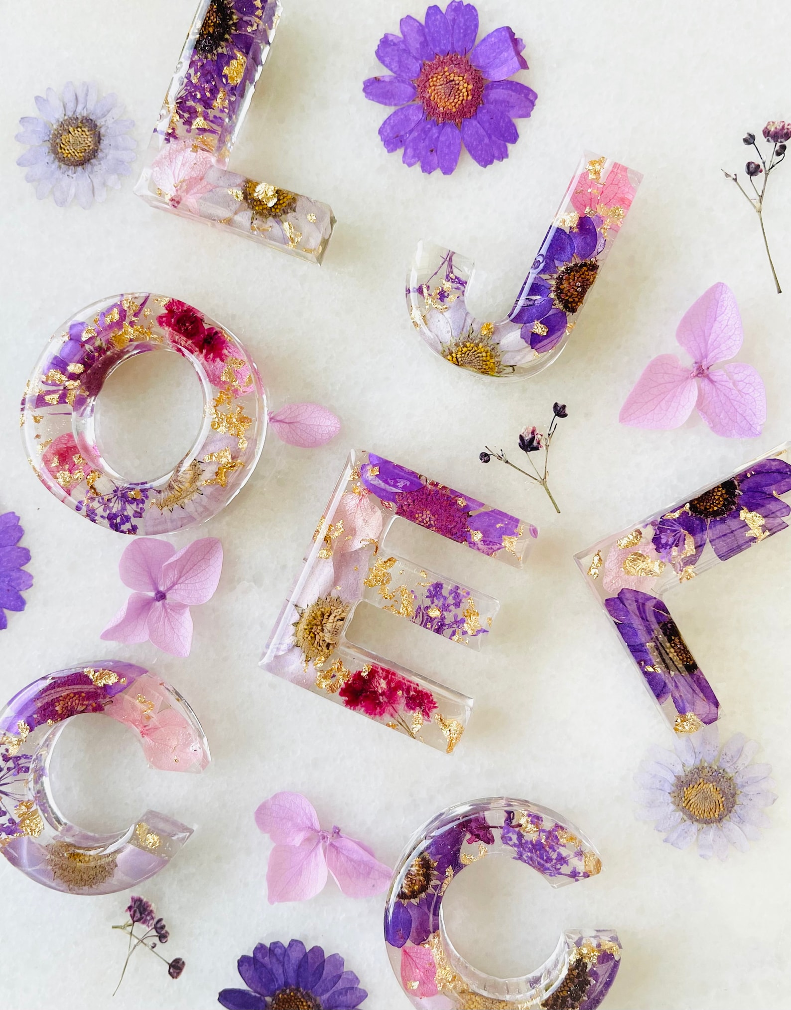 Resin Flower Keyring/ Floral Keyring/ Keychain/ Letter Etsy