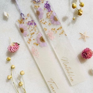 Personalized Floral Resin Bookmark: Iridescent Pearl, Custom Name