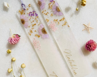 Personalized Floral Resin Bookmark: Iridescent Pearl, Custom Name