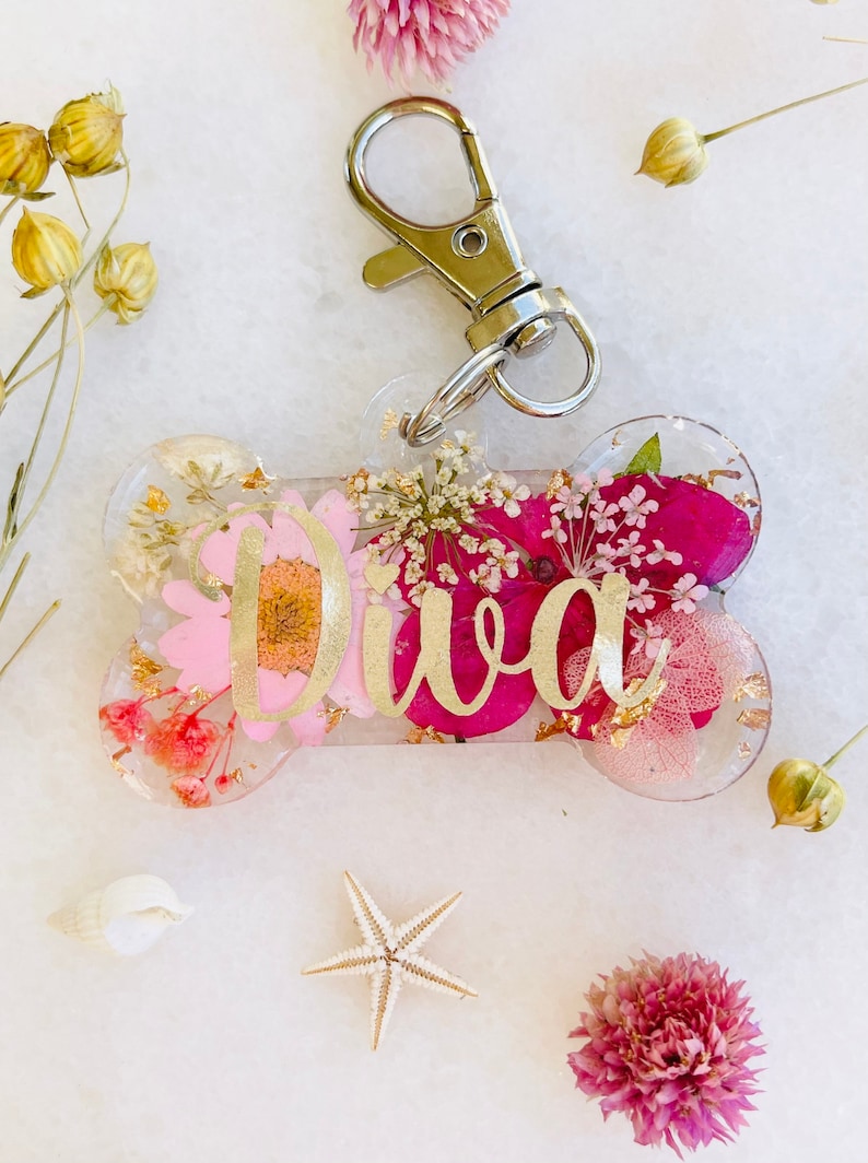 Personalised Resin dog tag / pet ID / floral pet ID / resin / pet tag / gift / bone dog tag / dog identification zdjęcie 5