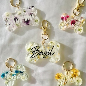 Personalised Resin dog tag / pet ID / floral pet tag / resin / pet tag / gift / bone dog tag / dog identification