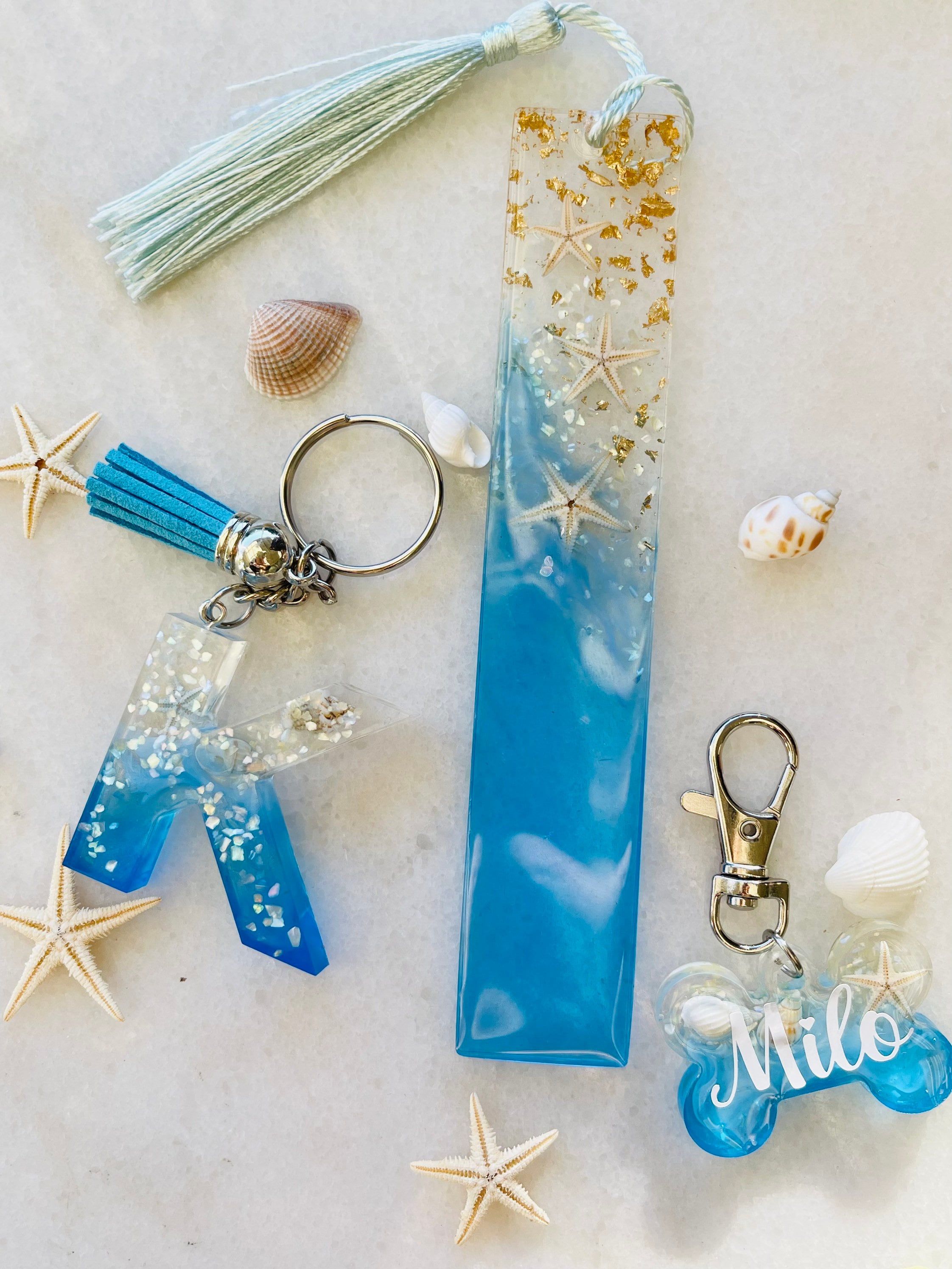 Personalized Resin Bookmark, Ocean Bookmark, Custom Bookmark, Tassel, Ocean Blue