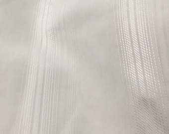 Ivory Sheer Voile Curtain Fabric with Satin Stripe
