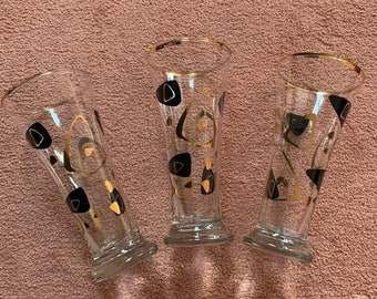 3x Vintage Atomic Amoeba Federal Pilsner Glasses