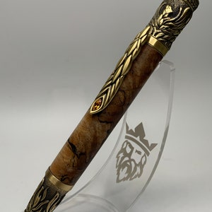 Phoenix Rising Twist Pen in Antique Brass with Spalted Maple
