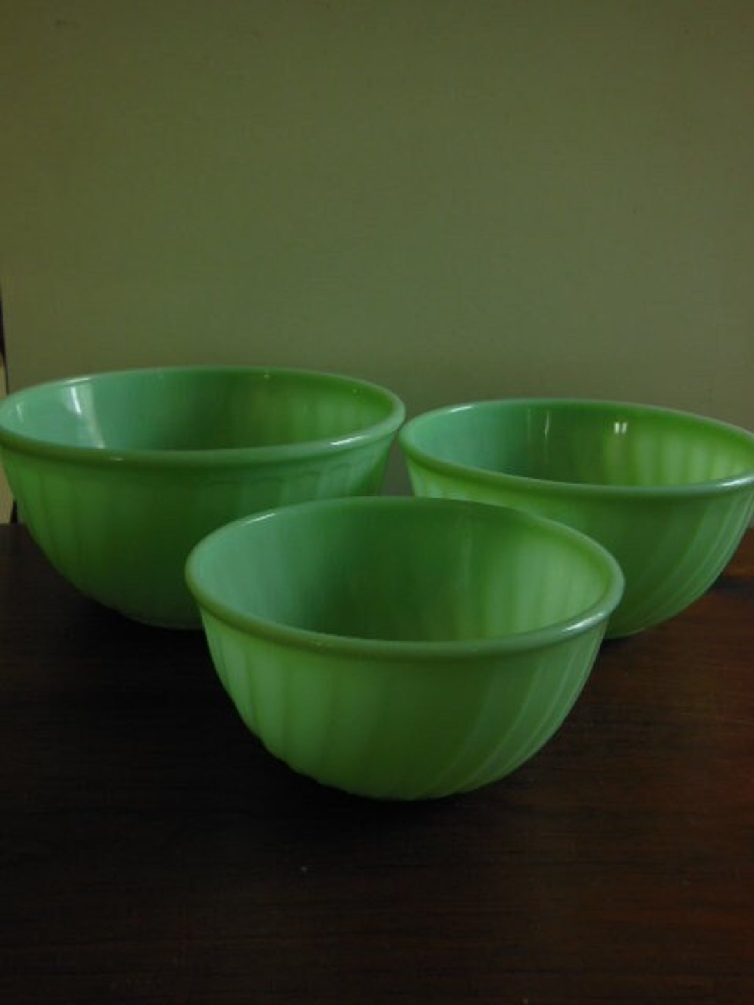 Vintage Jadeite Fire King Swirl Mixing Bowls Set of 3 Green Etsy