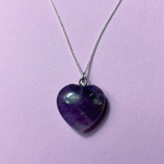 Amethyst Heart Pendant Necklace on Sterling Silver Chain - Etsy UK