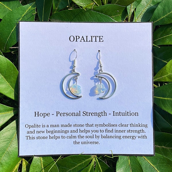 Opalite Moon Earrings on Sterling Silver Ear Wires