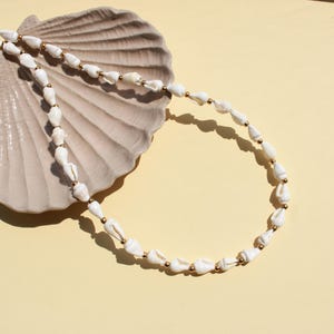 Muschel Halskette mit goldenen Perlen aus Edelstahl, weiße Muschelkette