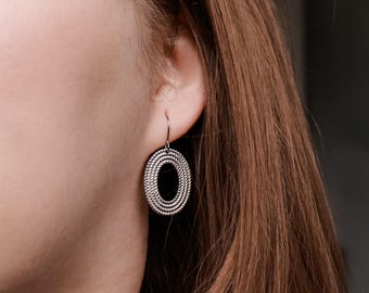 Oval earrings in silver stainless steel, lightweight drop earrings