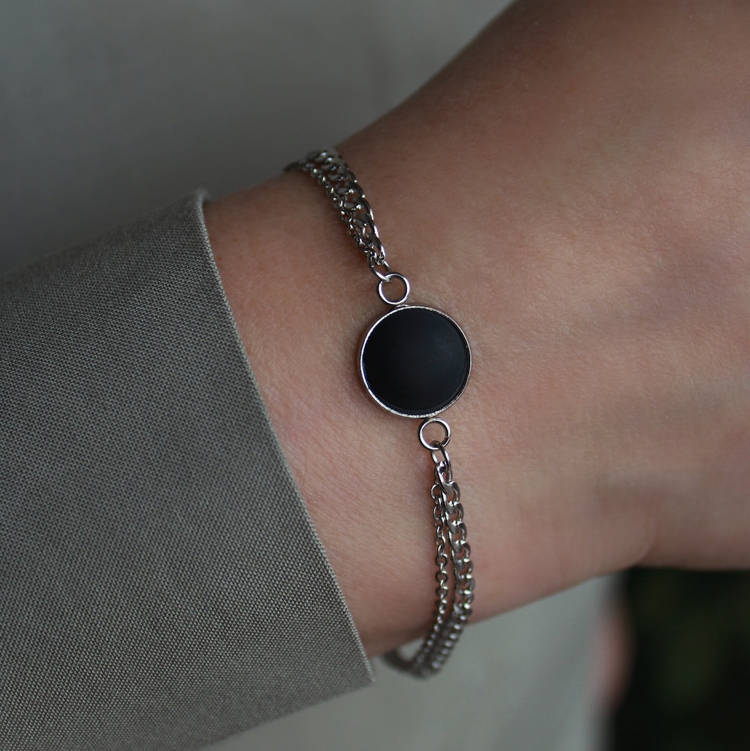 Silver Bracelet With Stone in Matt Black, Stainless Steel