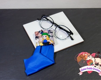 Bolsa de limpieza de gafas de anime, paño de limpieza de gafas de sol nerd, tabletas, toallita de teléfono celular, tela de microfibra de viaje, accesorios lindos geek
